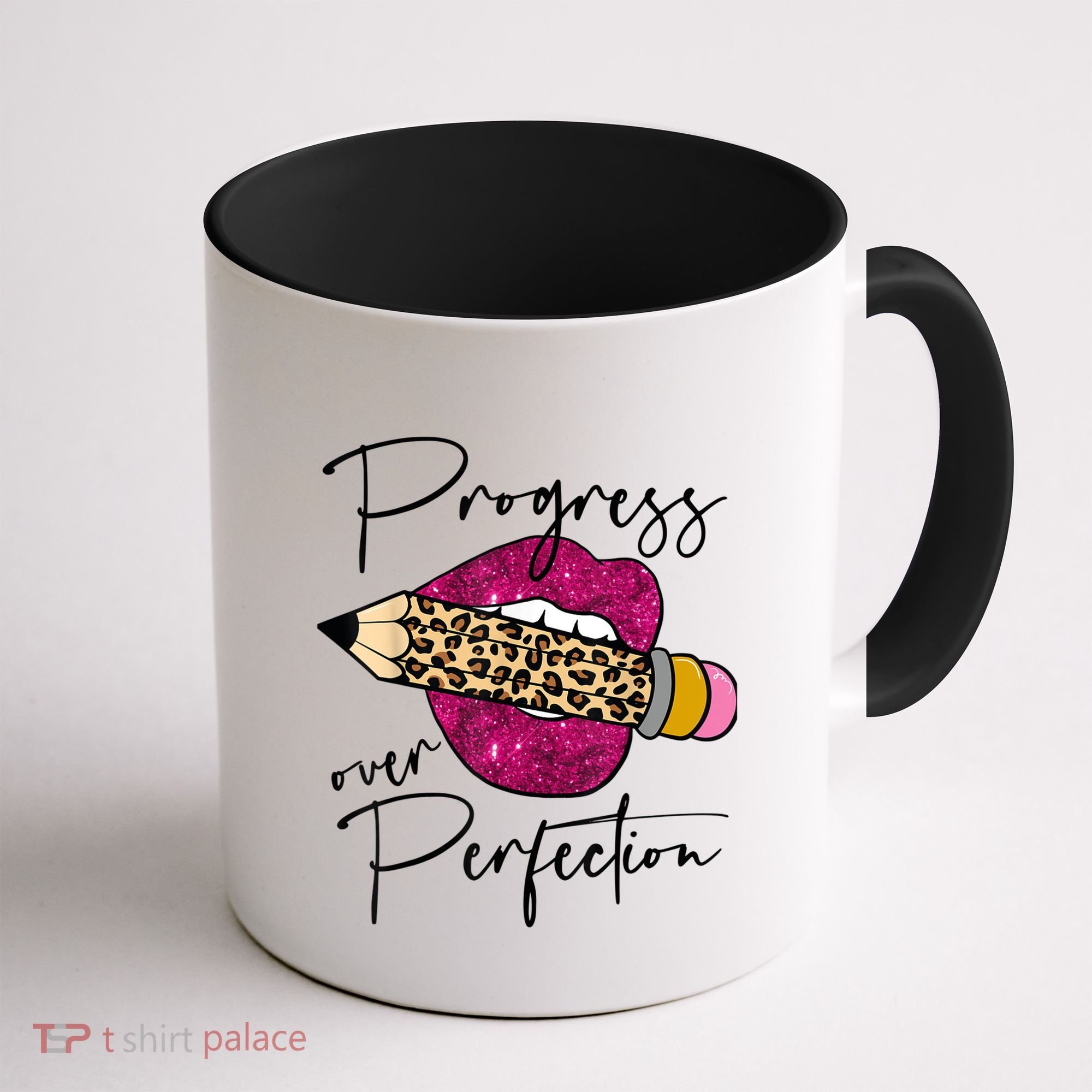 Progress Over Perfection Leopard Pencil Motivational Teacher Coffee Mug