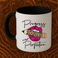 Progress Over Perfection Leopard Pencil Motivational Teacher Coffee Mug thumb 2