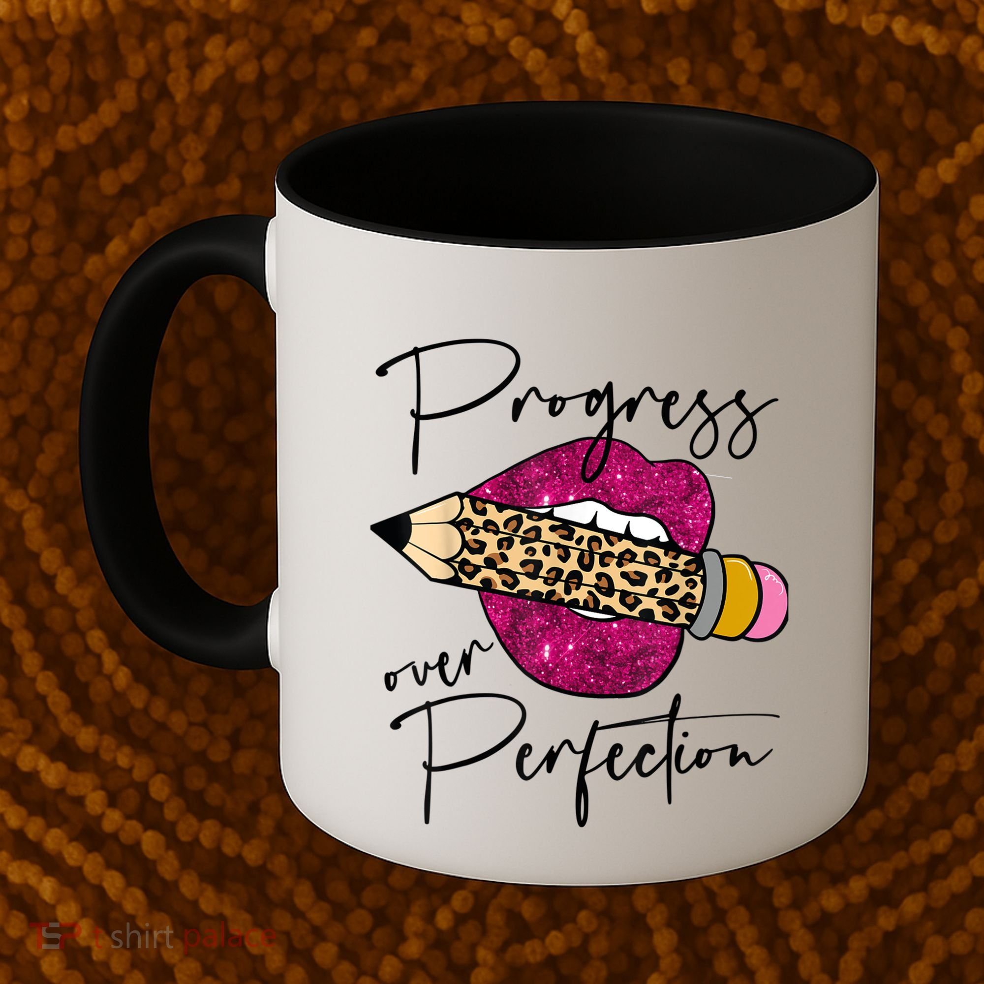 Progress Over Perfection Leopard Pencil Motivational Teacher Coffee Mug
