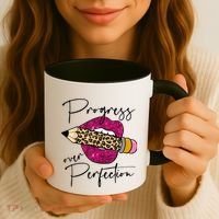 Progress Over Perfection Leopard Pencil Motivational Teacher Coffee Mug thumb 3