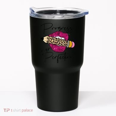 Progress Over Perfection Leopard Pencil Motivational Teacher Tumbler