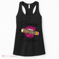 Progress Over Perfection Leopard Pencil Motivational Teacher Women's Tank Top thumb 0