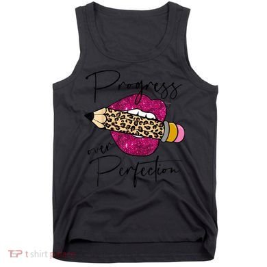 Progress Over Perfection Leopard Pencil Motivational Teacher Tank Top