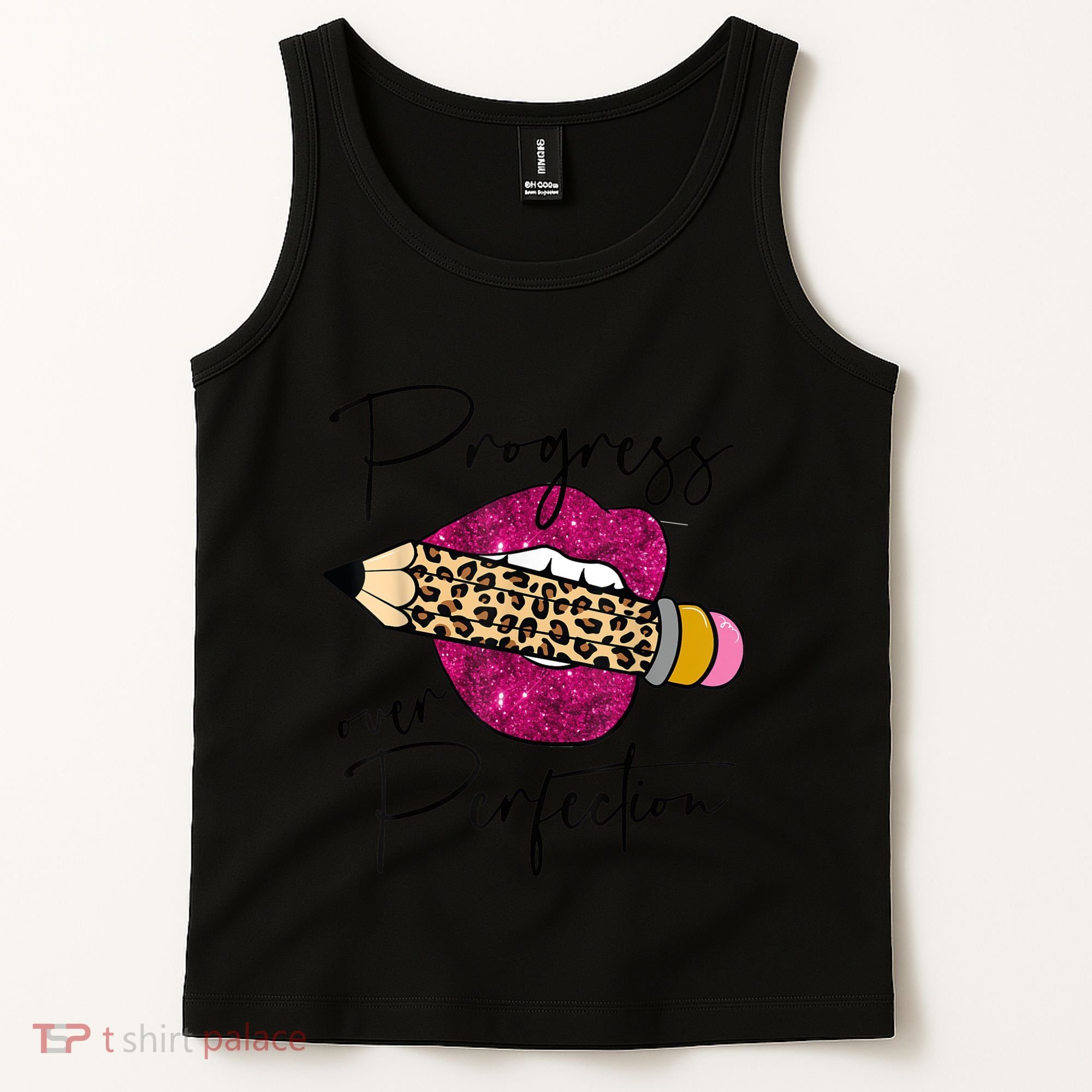 Progress Over Perfection Leopard Pencil Motivational Teacher Tank Top