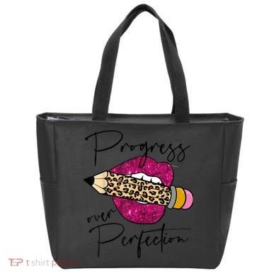 Progress Over Perfection Leopard Pencil Motivational Teacher Tote Bag