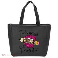 Progress Over Perfection Leopard Pencil Motivational Teacher Tote Bag thumb 0