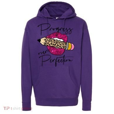 Progress Over Perfection Leopard Pencil Motivational Teacher Hoodie
