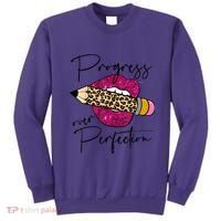 Progress Over Perfection Leopard Pencil Motivational Teacher Sweatshirt thumb 0