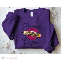 Progress Over Perfection Leopard Pencil Motivational Teacher Sweatshirt thumb 2