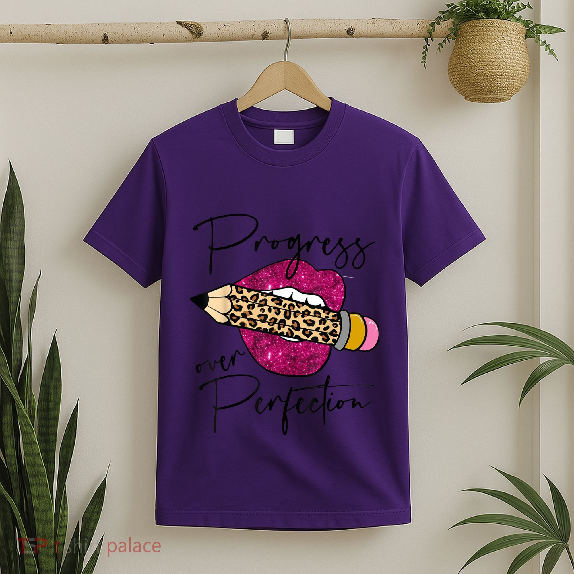 Progress Over Perfection Leopard Pencil Motivational Teacher T-Shirt