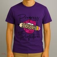 Progress Over Perfection Leopard Pencil Motivational Teacher T-Shirt thumb 3