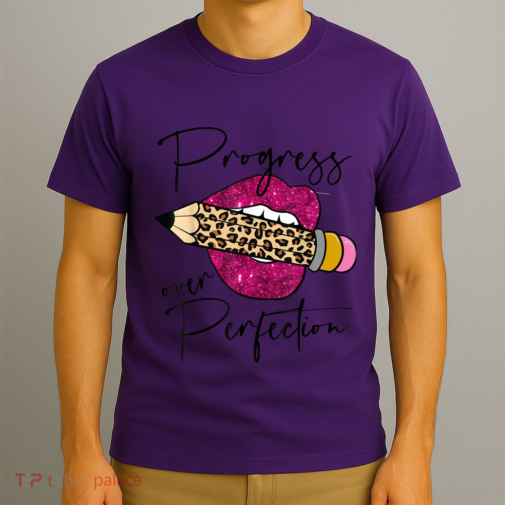 Progress Over Perfection Leopard Pencil Motivational Teacher T-Shirt