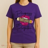 Progress Over Perfection Leopard Pencil Motivational Teacher T-Shirt thumb 4