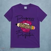 Progress Over Perfection Leopard Pencil Motivational Teacher T-Shirt thumb 5