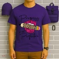 Progress Over Perfection Leopard Pencil Motivational Teacher T-Shirt thumb 6