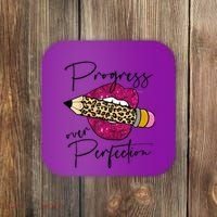 Progress Over Perfection Leopard Pencil Motivational Teacher Coaster thumb 0