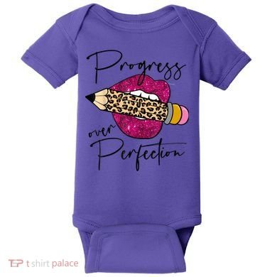Progress Over Perfection Leopard Pencil Motivational Teacher Baby Bodysuit