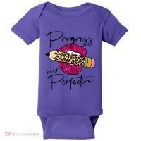 Progress Over Perfection Leopard Pencil Motivational Teacher Baby Bodysuit thumb 0