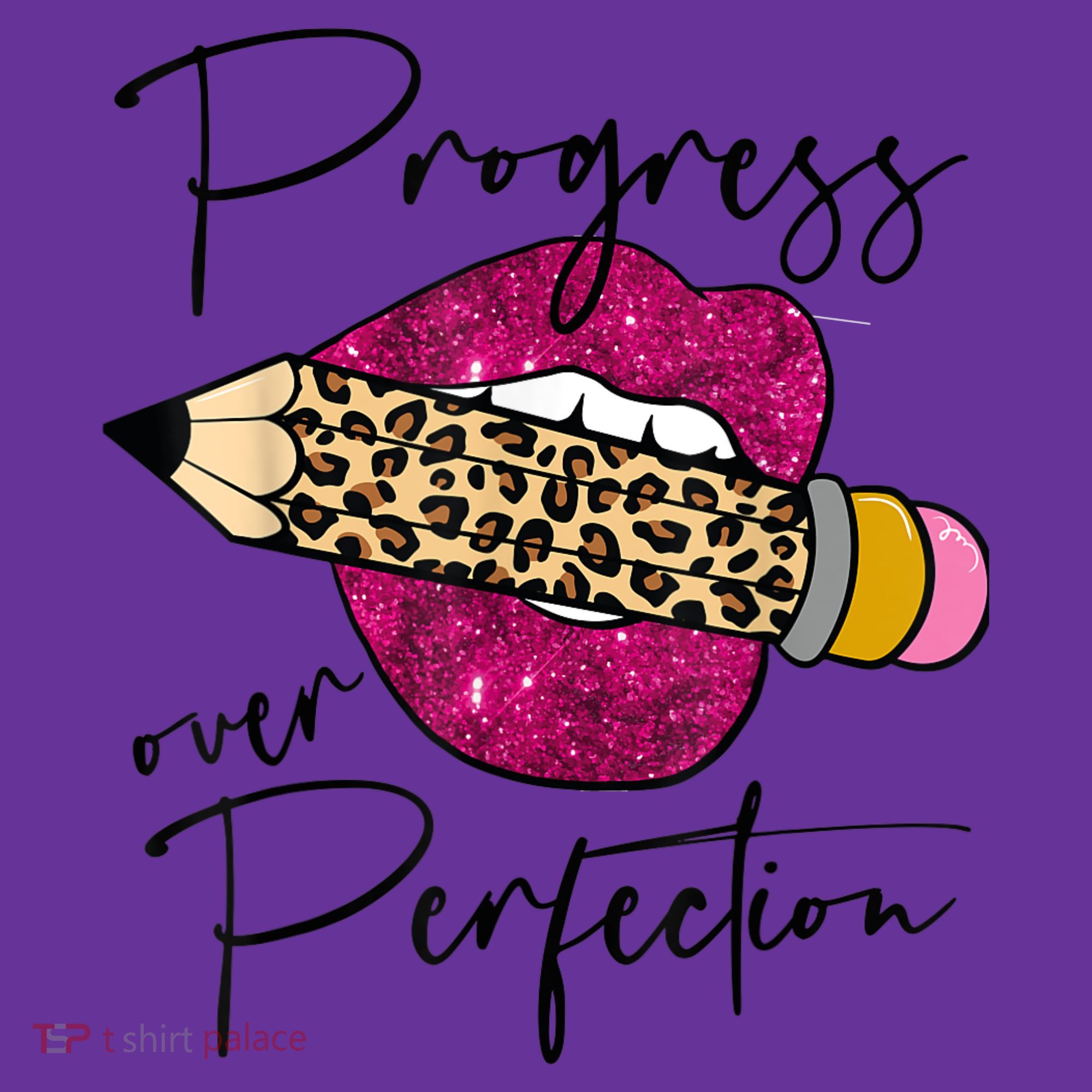 Progress Over Perfection Leopard Pencil Motivational Teacher Baby Bodysuit