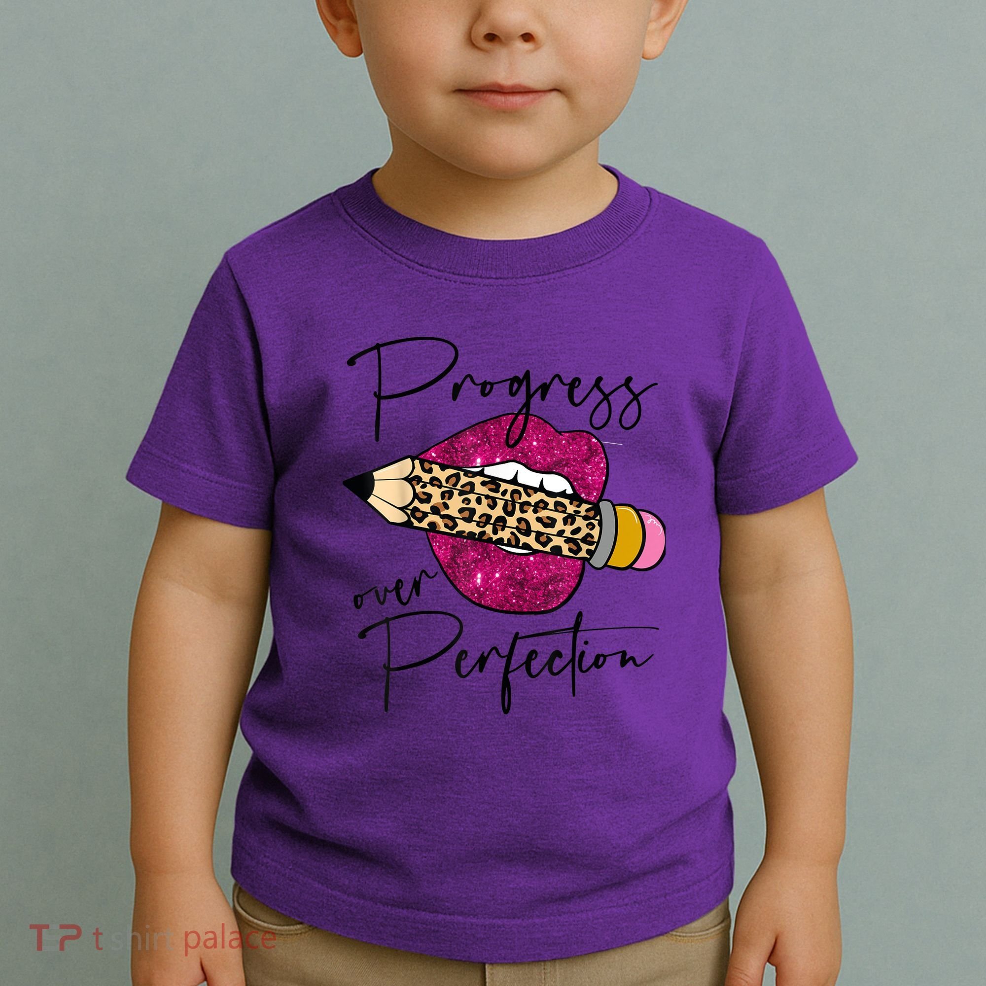 Progress Over Perfection Leopard Pencil Motivational Teacher Toddler T-Shirt