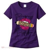 Progress Over Perfection Leopard Pencil Motivational Teacher Women's T-Shirt thumb 0