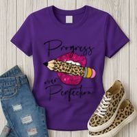 Progress Over Perfection Leopard Pencil Motivational Teacher Women's T-Shirt thumb 3