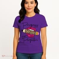 Progress Over Perfection Leopard Pencil Motivational Teacher Women's T-Shirt thumb 4