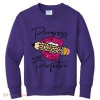 Progress Over Perfection Leopard Pencil Motivational Teacher Kids Sweatshirt thumb 0