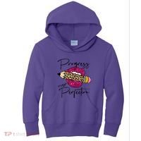 Progress Over Perfection Leopard Pencil Motivational Teacher Kids Hoodie thumb 0