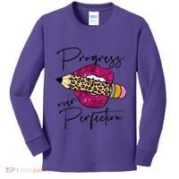 Progress Over Perfection Leopard Pencil Motivational Teacher Kids Long Sleeve Shirt thumb 0