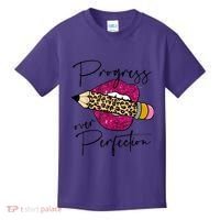 Progress Over Perfection Leopard Pencil Motivational Teacher Kids T-Shirt thumb 0