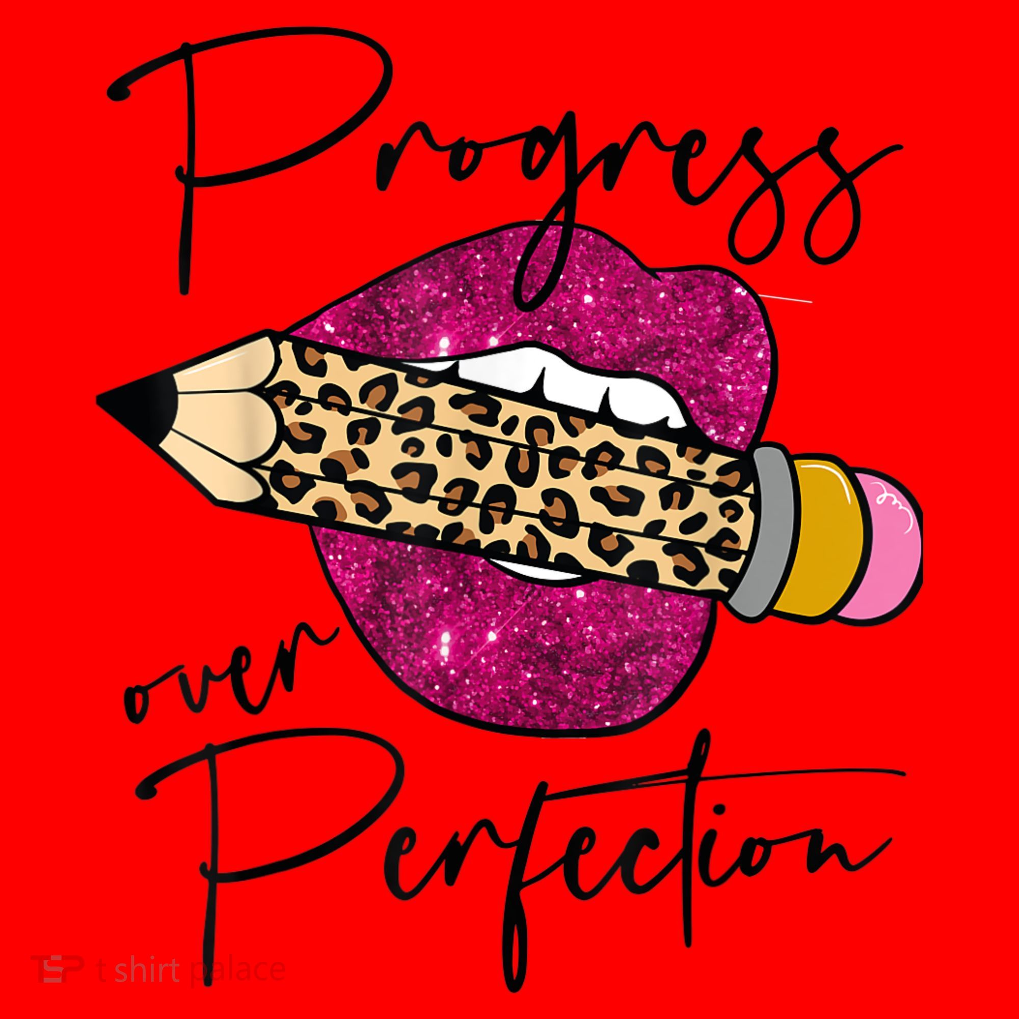 Progress Over Perfection Leopard Pencil Motivational Teacher Santa Hat