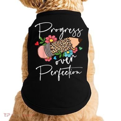 Progress Over Perfection Leopard Pencil Motivational Teacher Doggie Tank