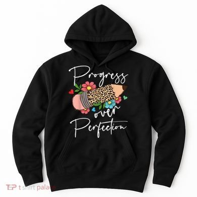 Progress Over Perfection Leopard Pencil Motivational Teacher Hoodie