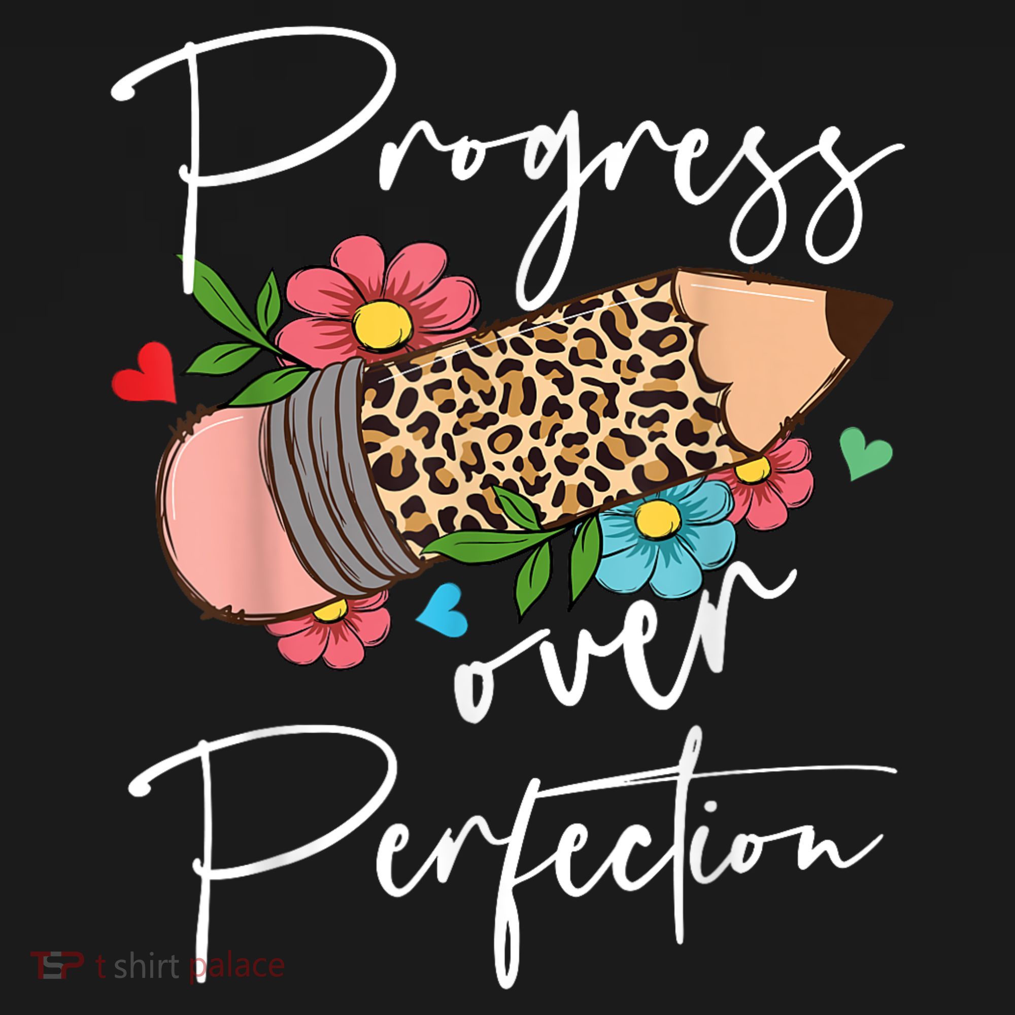 Progress Over Perfection Leopard Pencil Motivational Teacher Apron