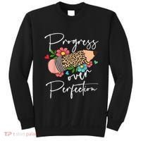 Progress Over Perfection Leopard Pencil Motivational Teacher Sweatshirt thumb 0