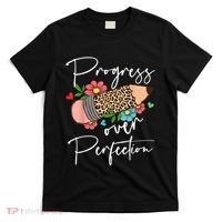 Progress Over Perfection Leopard Pencil Motivational Teacher T-Shirt thumb 0