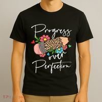 Progress Over Perfection Leopard Pencil Motivational Teacher T-Shirt thumb 3