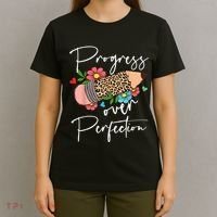 Progress Over Perfection Leopard Pencil Motivational Teacher T-Shirt thumb 4