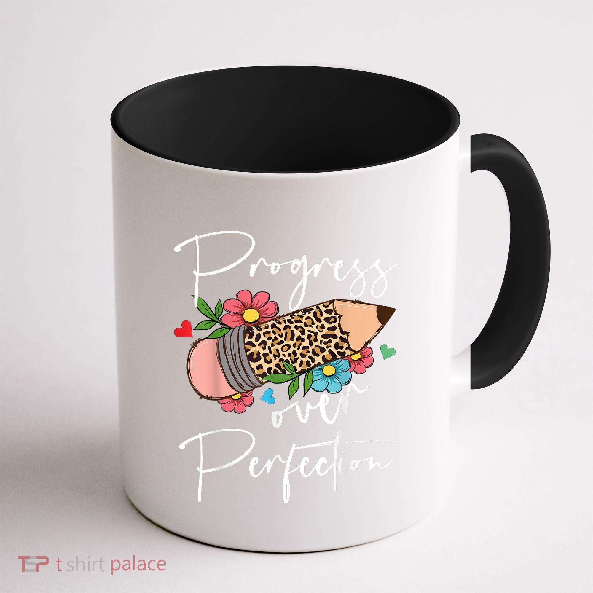 Progress Over Perfection Leopard Pencil Motivational Teacher Coffee Mug