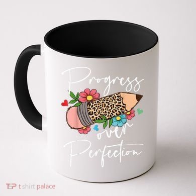 Progress Over Perfection Leopard Pencil Motivational Teacher Coffee Mug