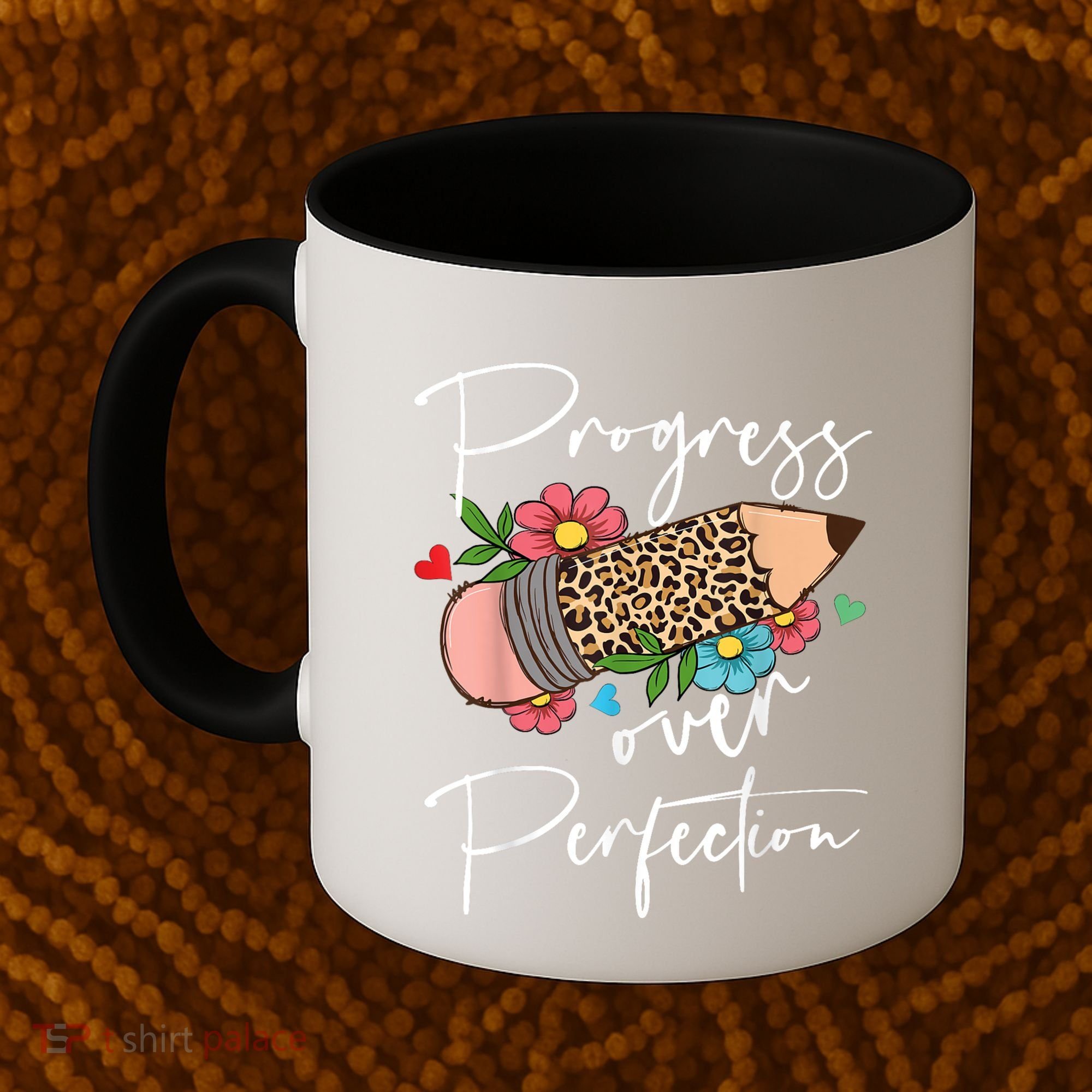 Progress Over Perfection Leopard Pencil Motivational Teacher Coffee Mug