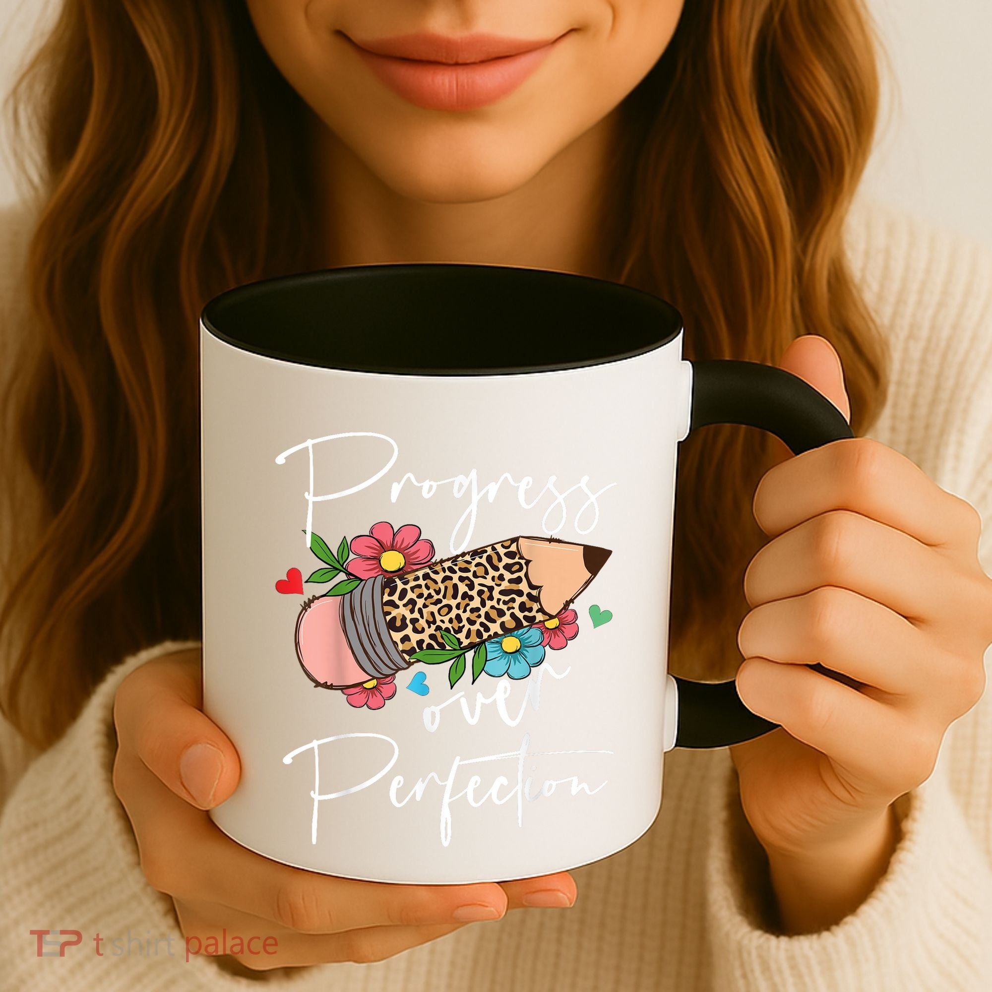 Progress Over Perfection Leopard Pencil Motivational Teacher Coffee Mug