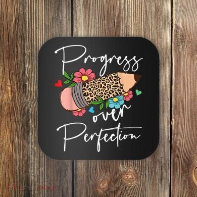 Progress Over Perfection Leopard Pencil Motivational Teacher Coaster