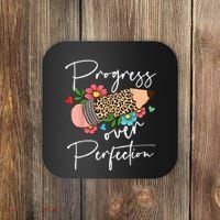 Progress Over Perfection Leopard Pencil Motivational Teacher Coaster thumb 0