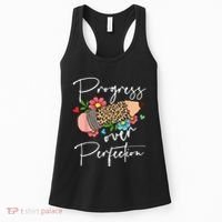 Progress Over Perfection Leopard Pencil Motivational Teacher Women's Tank Top thumb 0