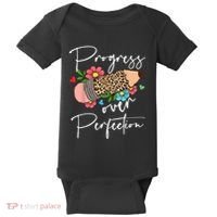 Progress Over Perfection Leopard Pencil Motivational Teacher Baby Bodysuit thumb 0