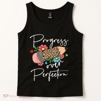 Progress Over Perfection Leopard Pencil Motivational Teacher Tank Top thumb 2