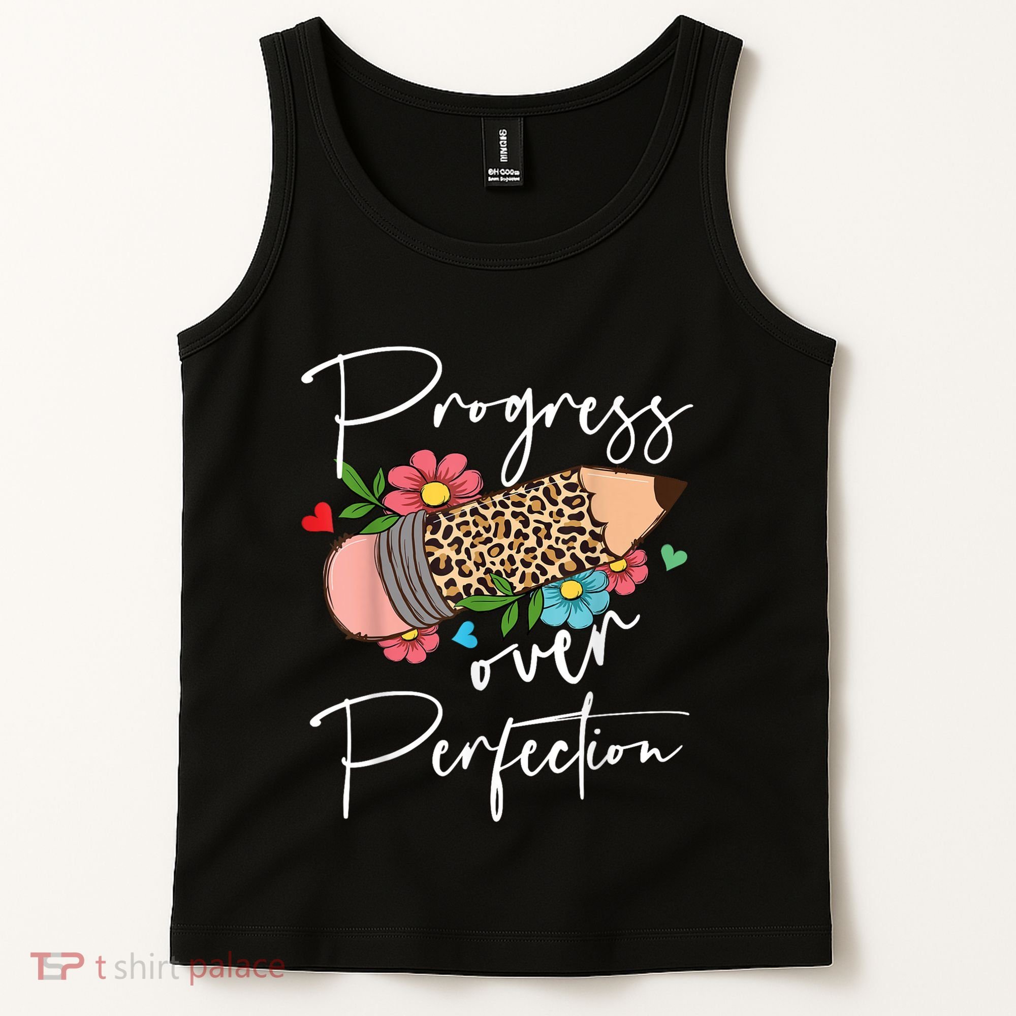 Progress Over Perfection Leopard Pencil Motivational Teacher Tank Top