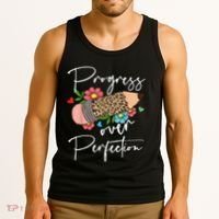 Progress Over Perfection Leopard Pencil Motivational Teacher Tank Top thumb 3
